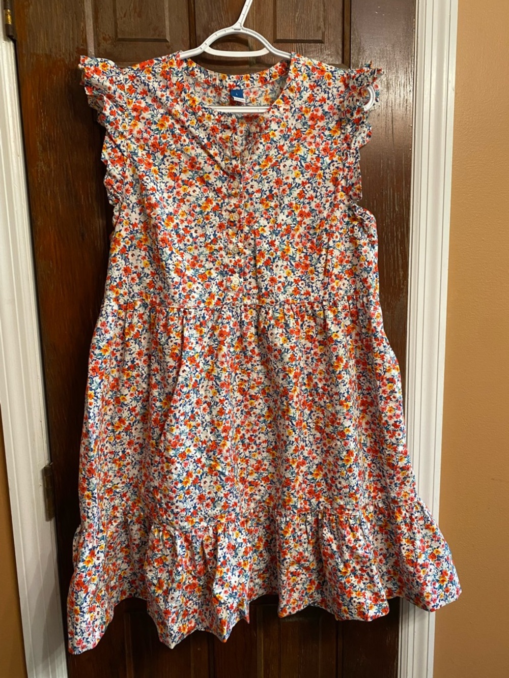 Old Navy Floral Ruffle Hem Sundress - Orange, Blue & White